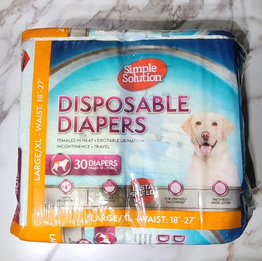 Simple Solution NIP 30 Count Disposable Female Dog Diapers Sz Large/XL (18-27in)